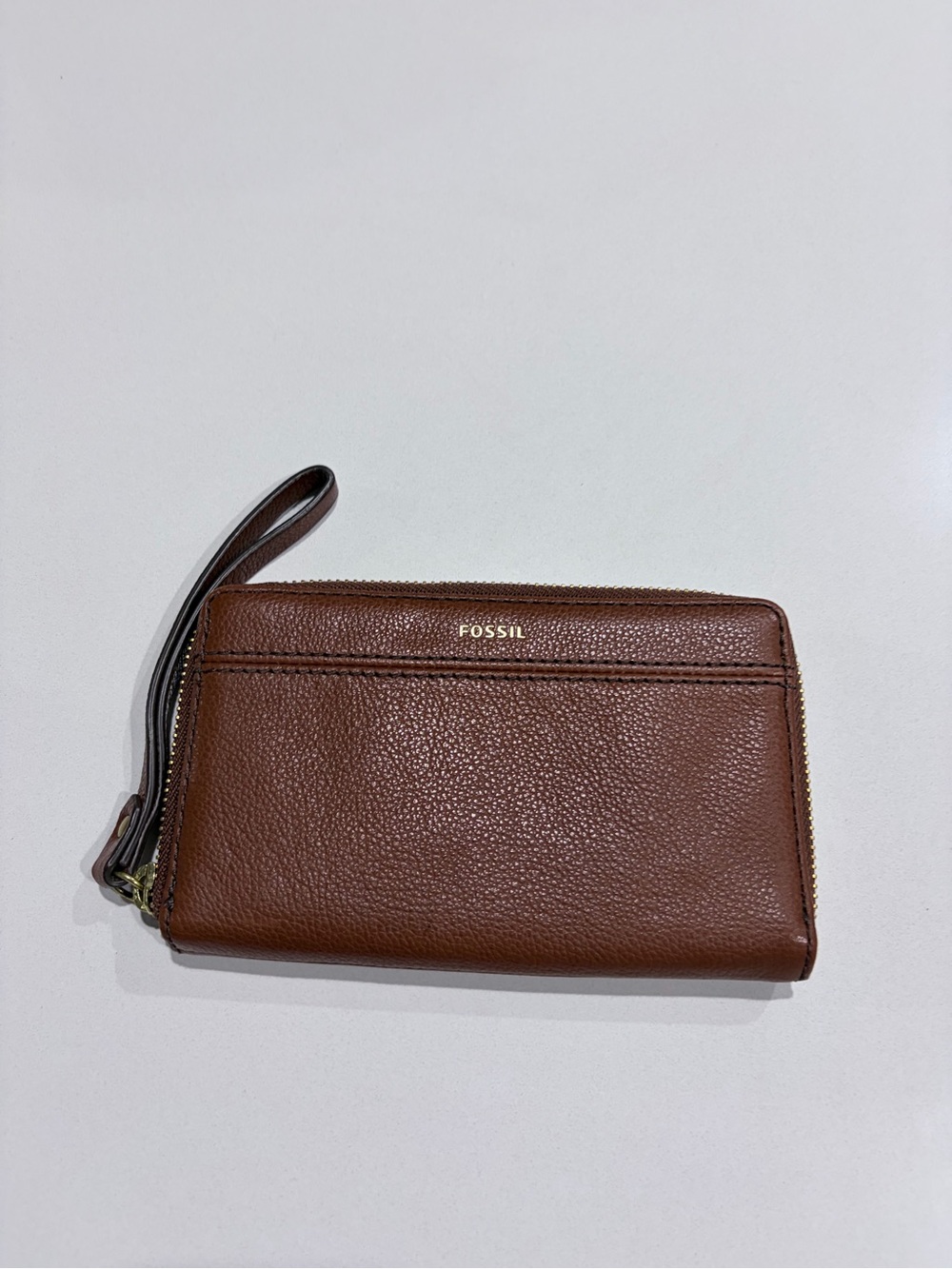 Fossil Clutch Wallet Brown Pebbled Leather Zip Wristlet